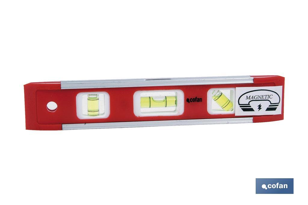 Nivel magnético en aluminio tipo torpedo | Medidas en  250 mm | Nivel de 3 burbujas para facilitar la nivelación