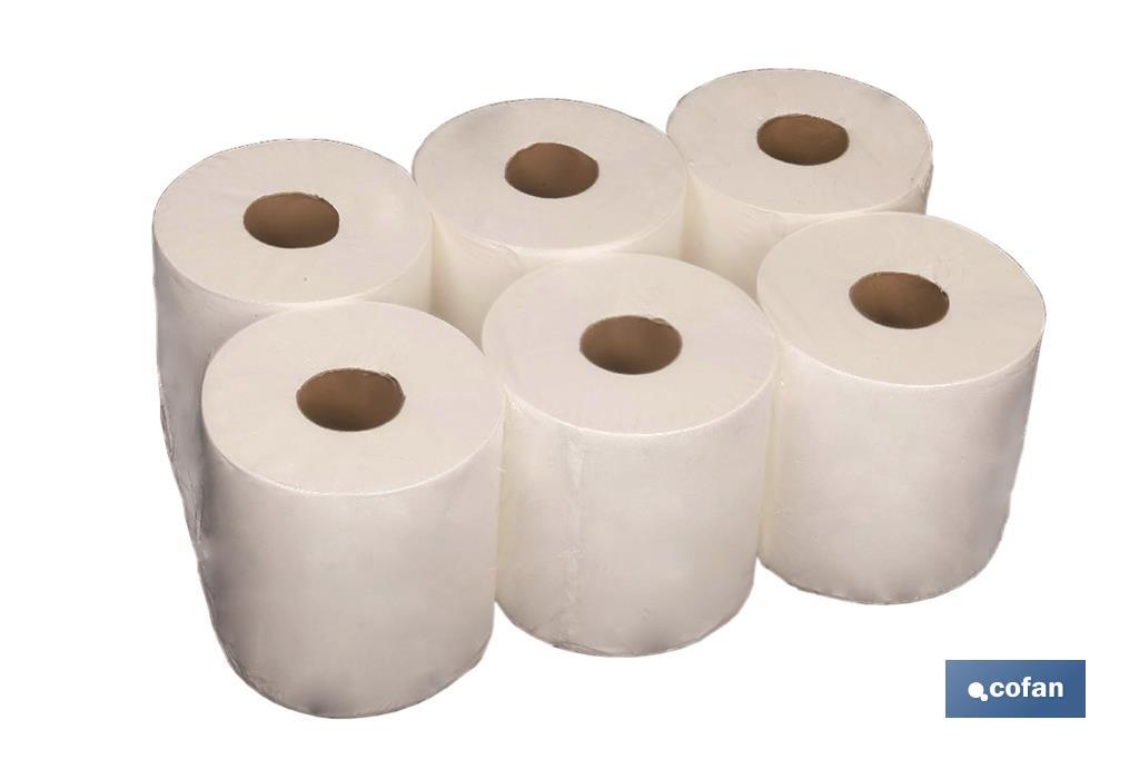 Papel Secamanos blanco | Material reciclado | Pack de 6 Rollos | Peso rollo 0,8 kilos 90 metros