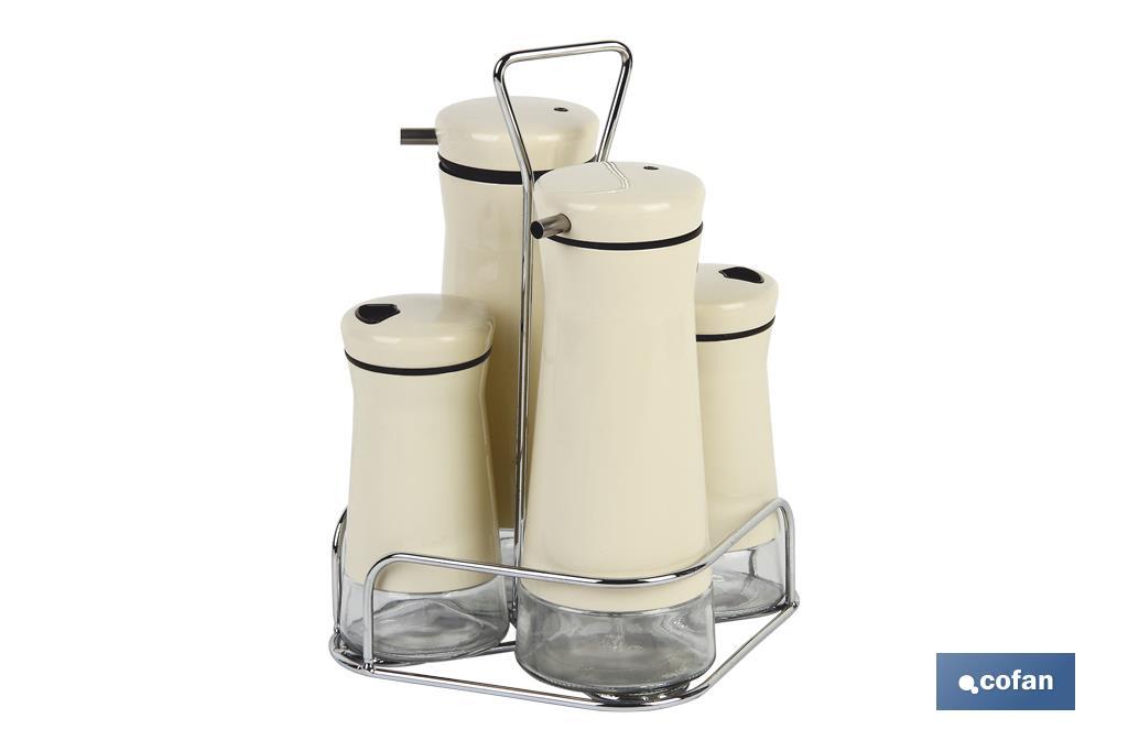 Set de aceiteras de 4 piezas Modelo Aloreña | Capacidad 2 piezas de 230 ml y 2 piezas 120 ml | Color beige