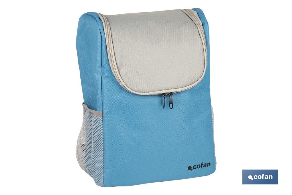 Mochila nevera isotérmica | Mochila de refrigeración | Capacidad: 10 litros | Color: Azul y gris | Medidas: 28 x 12,5 x 37 cm